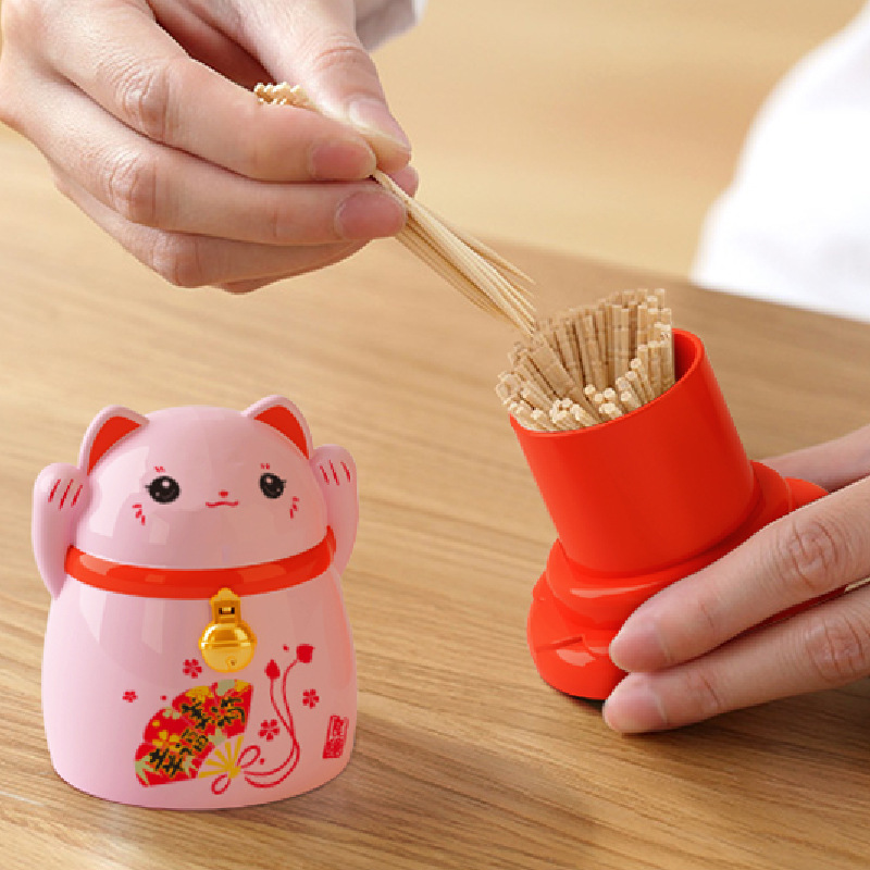 Japanese Style Fortune Cat Toothpick Tin New Year Fortune Toothpick Holder Amass Fortunes Toothpick Box Chinese Plastic Dustproof Home
