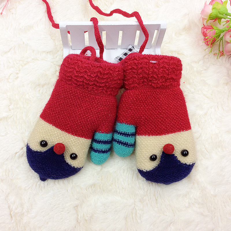 Manufacturer direct selling winter color fashion winter plus wool warm warm cartoon bag son hang rope wool magic gloves wholesale