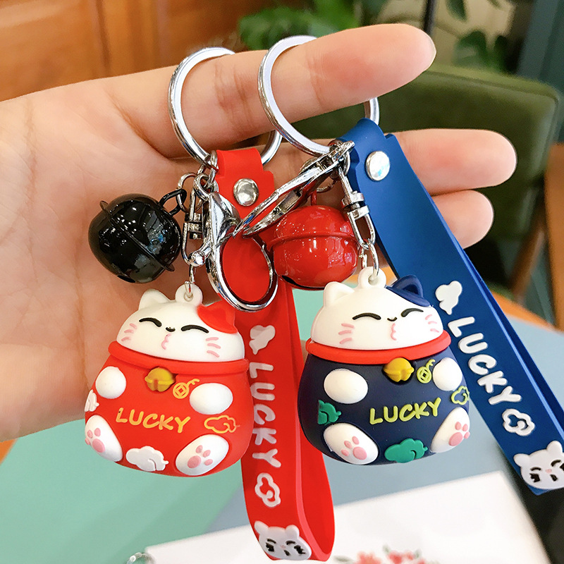 Plastic Drop Fortune Cat Keychain PVC Cartoon Schoolbag Pendant Creative Small Gift Internet Hot Key Ring Customization