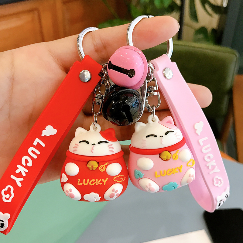 Plastic Drop Fortune Cat Keychain PVC Cartoon Schoolbag Pendant Creative Small Gift Internet Hot Key Ring Customization