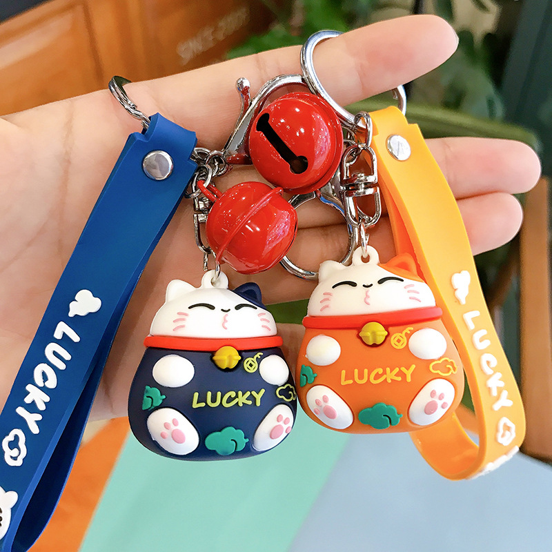 Plastic Drop Fortune Cat Keychain PVC Cartoon Schoolbag Pendant Creative Small Gift Internet Hot Key Ring Customization