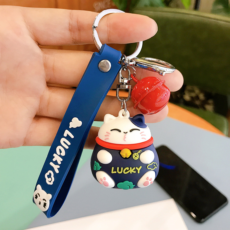 Plastic Drop Fortune Cat Keychain PVC Cartoon Schoolbag Pendant Creative Small Gift Internet Hot Key Ring Customization