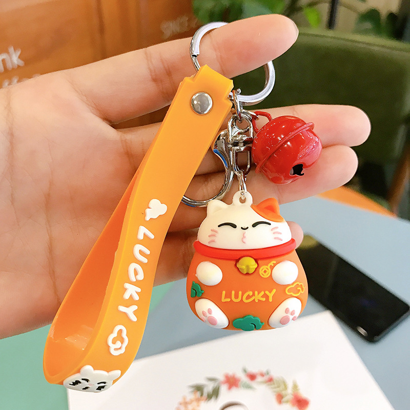 Plastic Drop Fortune Cat Keychain PVC Cartoon Schoolbag Pendant Creative Small Gift Internet Hot Key Ring Customization