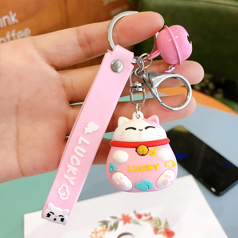 Plastic Drop Fortune Cat Keychain PVC Cartoon Schoolbag Pendant Creative Small Gift Internet Hot Key Ring Customization