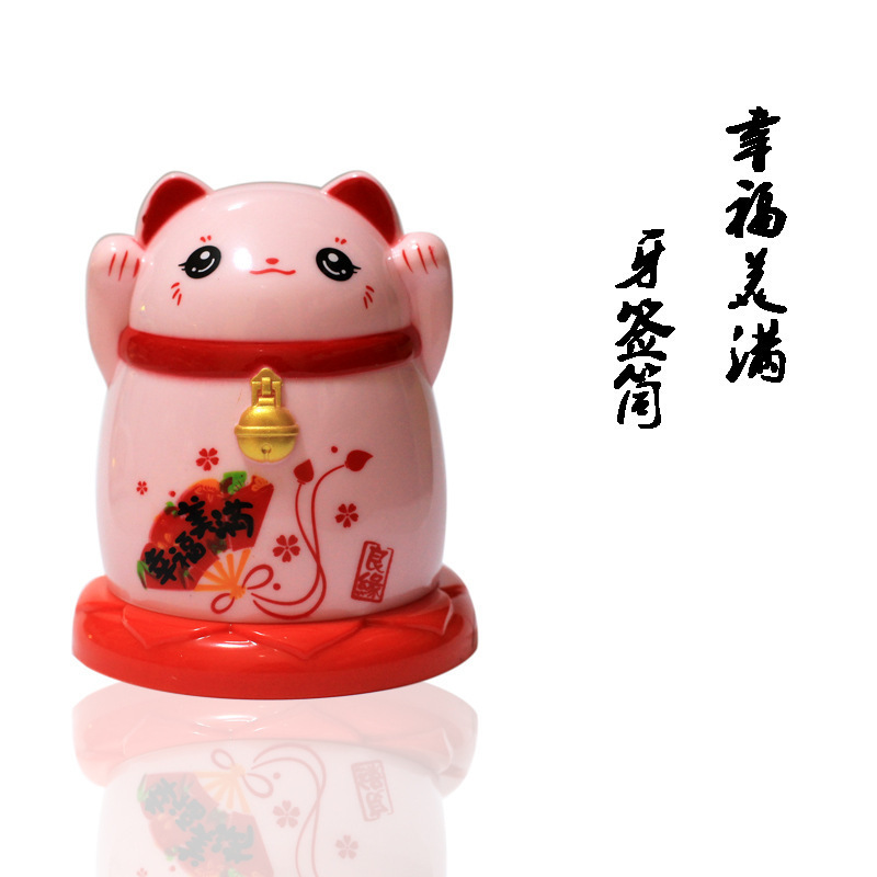 Japanese Style Fortune Cat Toothpick Tin New Year Fortune Toothpick Holder Amass Fortunes Toothpick Box Chinese Plastic Dustproof Home