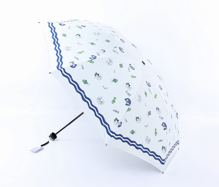 Fortune cat cartoon three fold eversion umbrella black oprene sun block folding sun umbrella shade umbrella