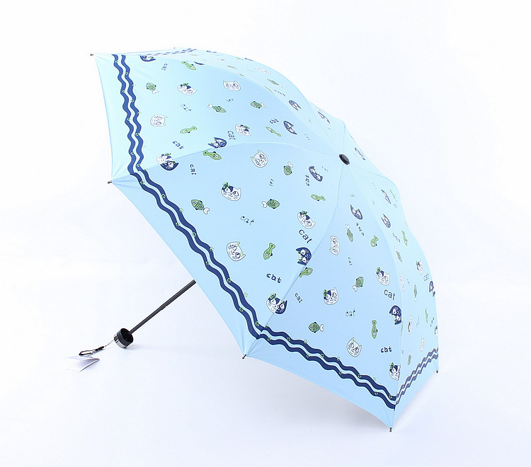 Fortune cat cartoon three fold eversion umbrella black oprene sun block folding sun umbrella shade umbrella