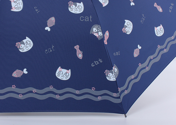 Fortune cat cartoon three fold eversion umbrella black oprene sun block folding sun umbrella shade umbrella
