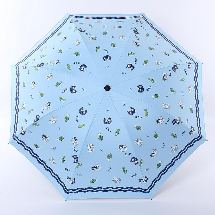 Fortune cat cartoon three fold eversion umbrella black oprene sun block folding sun umbrella shade umbrella