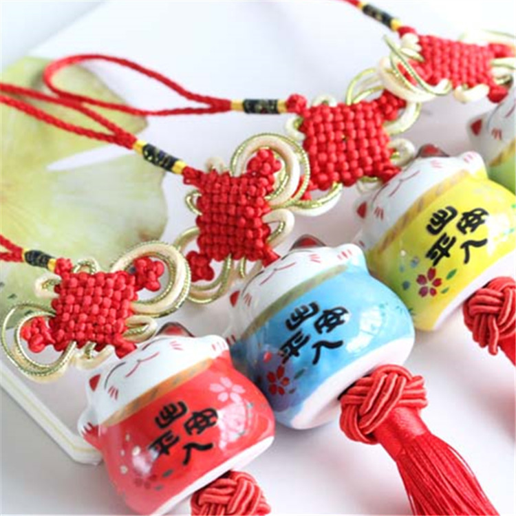 Jingdezhen Ceramic Lucky Cat Automobile Hanging Ornament Bring Fortune and Peace Car Hanging Car Decoration Color