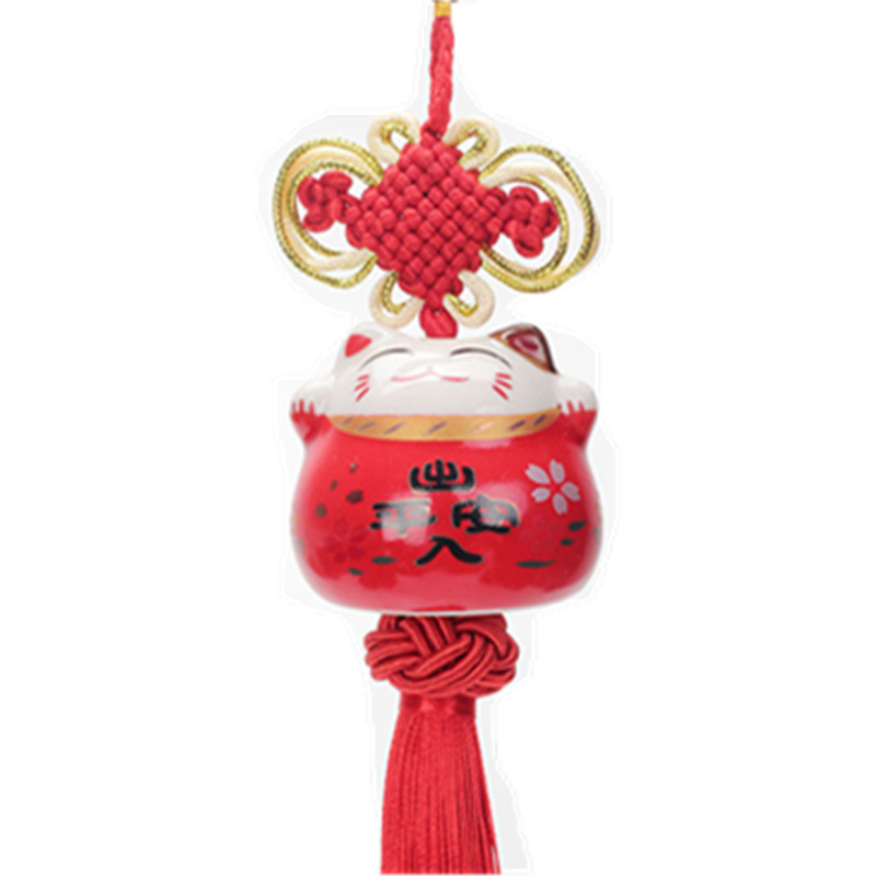 Jingdezhen Ceramic Lucky Cat Automobile Hanging Ornament Bring Fortune and Peace Car Hanging Car Decoration Color