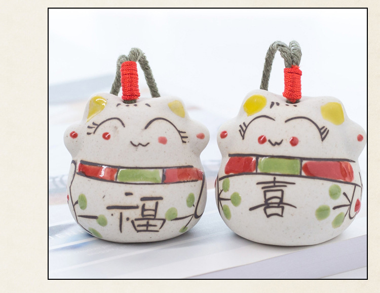 Japanese Style Fortune Cat Ceramic Wind Chimes Car Pendant Door Decoration Jingdezhen Ceramic Trinkets Factory Direct Sales Wholesale
