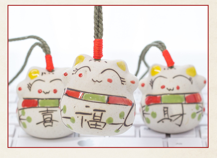 Japanese Style Fortune Cat Ceramic Wind Chimes Car Pendant Door Decoration Jingdezhen Ceramic Trinkets Factory Direct Sales Wholesale