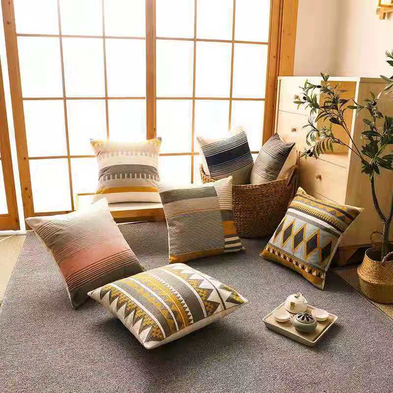 Nordic Black and White Cotton Canvas Three-Dimensional Towel Embroidery Pillow Cushion Lumbar Pillow Couch Pillow Amazon Home Cross-Border