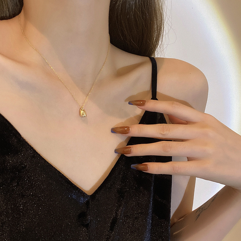 INS Trendy Korean Style Fortune Cat Titanium Steel Necklace Female 2021 TikTok Same Design Sense Valentine Gift Clavicle Chain