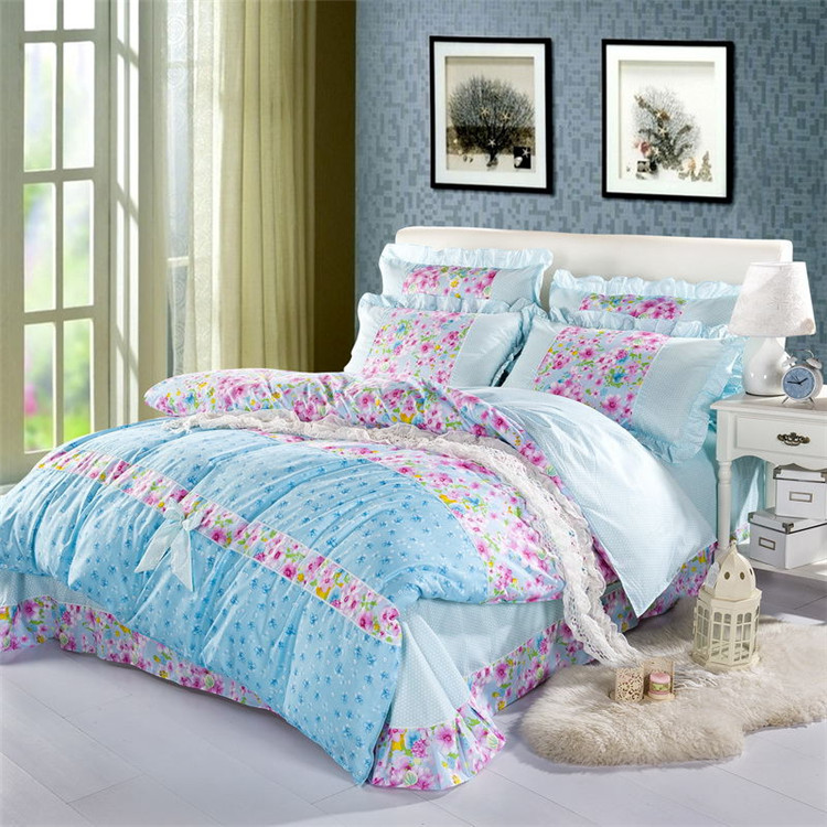 Yiwu Snow Pigeon Faahion soft velvet 4 PCS bedding set bow Princess flounces sueding cotton bedding set quilt cover