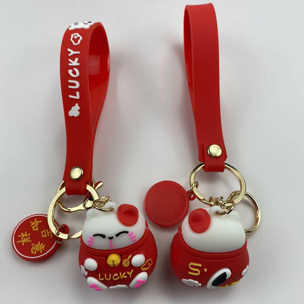 Cartoon Cute Fortune Cat Keychain Small Pendant PVC Soft Rubber Lucky Cars and Bags Ornament Keychain