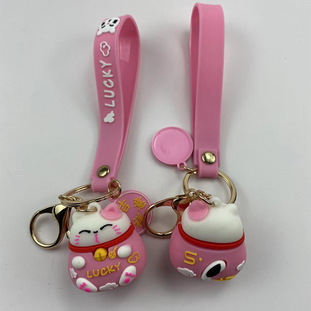 Cartoon Cute Fortune Cat Keychain Small Pendant PVC Soft Rubber Lucky Cars and Bags Ornament Keychain