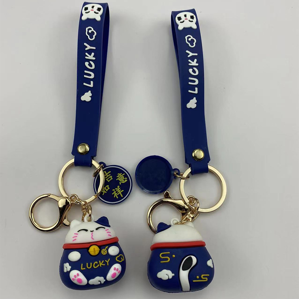 Cartoon Cute Fortune Cat Keychain Small Pendant PVC Soft Rubber Lucky Cars and Bags Ornament Keychain