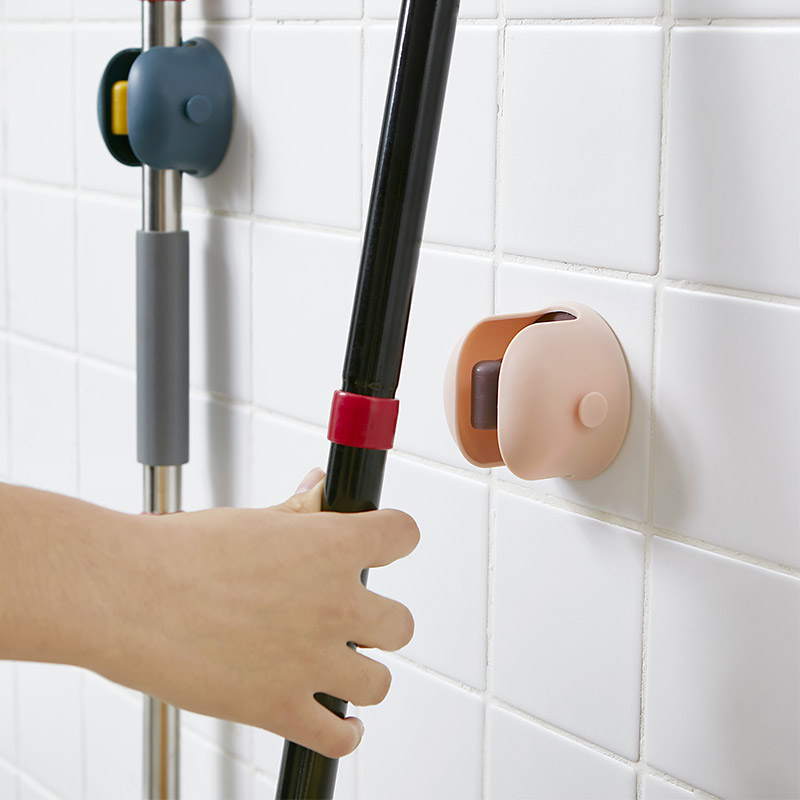 No Punching Hang Mop Rack Broom Clip Toilet Broom Sticky Hook Bathroom Glue Mop Rack Card Holder