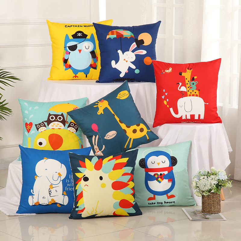Creative Cartoon Animal Series Pillow Cover Fresh Cartoon Pattern Back Cushion Car Home Factory Wholesale