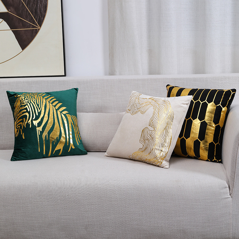 Spot Goods Netherlands Velvet Bronzing Pillow Cover Nordic Modern Home Sofa Seat Cushion Model Room Bedside Cushion