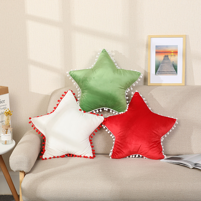Plush Five-Pointed Star Pillow Couch Pillow Girl Heart Cute Fur Ball Pillow Ins Swing Racket Pillow Support Customization
