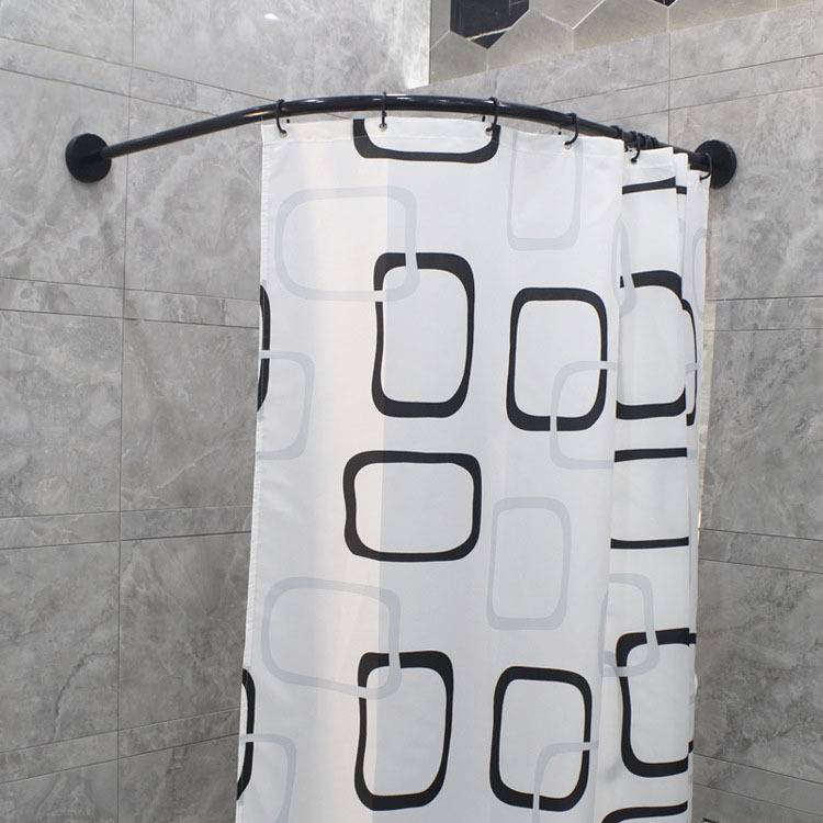 Shower Curtain Cloth Set Telescopic Rod Arc-Free Perforated Black Shower Curtain Rod Toilet Partition Curtain Bathroom Block Bath Curtain
