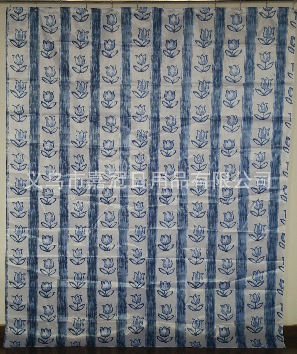 European retro blue stripe printing polyester bath curtain colorful lace metal buttonhole bathroom curtain European retro blue stripe printing polyester bath curtain colorful lace metal buttonhole bathroom curtain