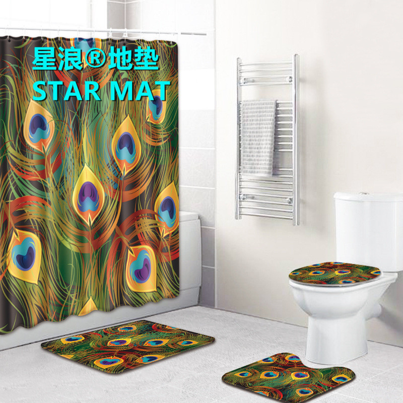 STAR MAT European color feather four - piece bath curtain waterproof polyester fabric hotel bathroom curtain STAR MAT European color feather four - piece bath curtain waterproof polyester fabric hotel bathroom curtain