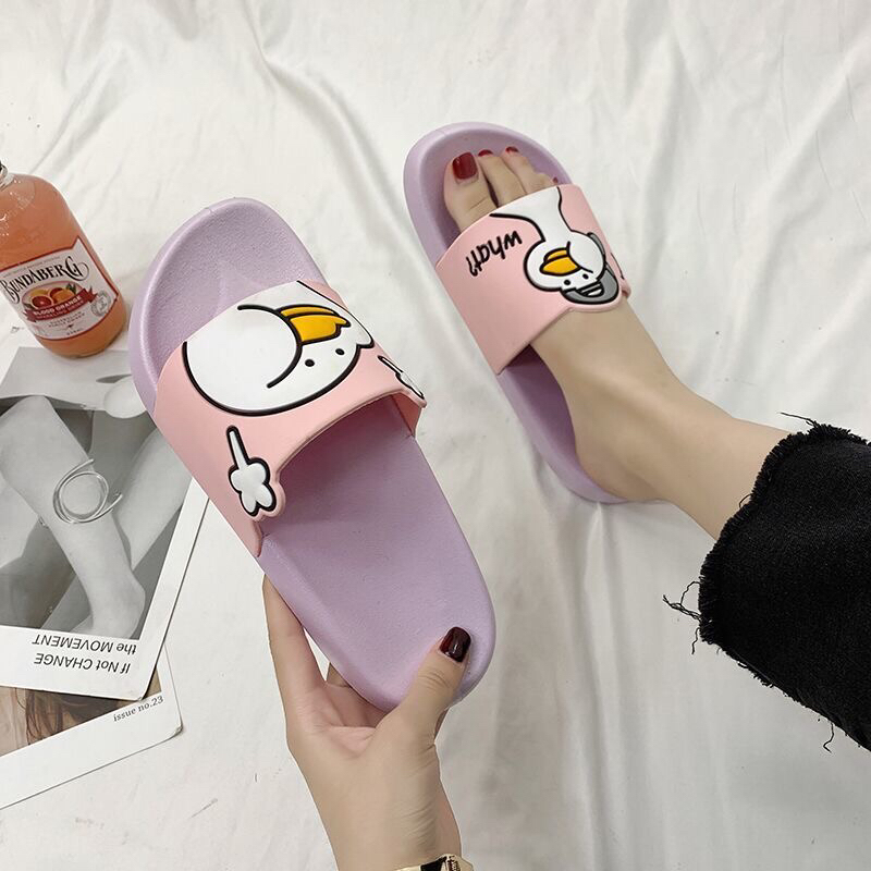 Girl heart slipper female summer indoor flat bottom non-slip cartoon cute duckling family home summer cool bottom bathroom