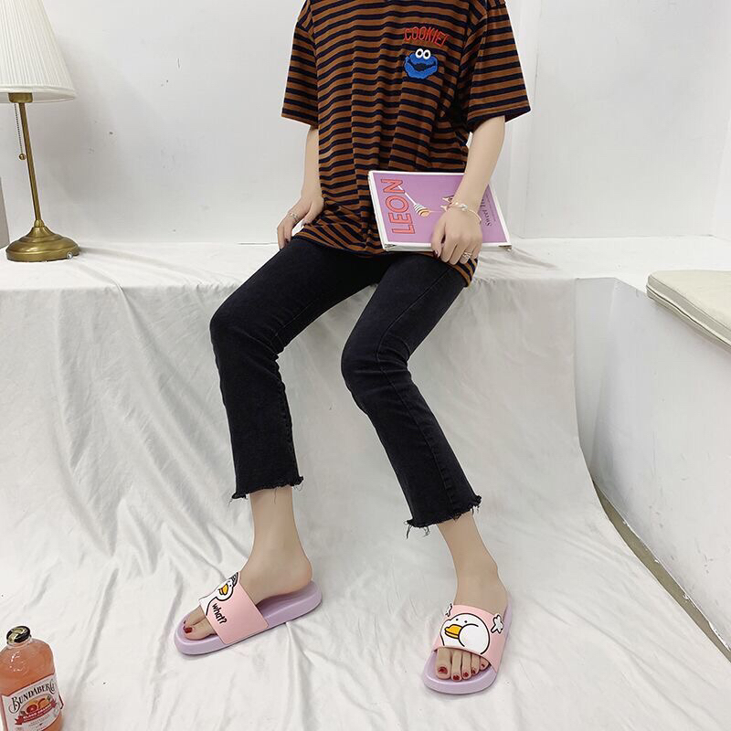 Girl heart slipper female summer indoor flat bottom non-slip cartoon cute duckling family home summer cool bottom bathroom
