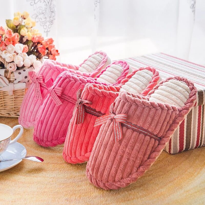 Cotton Slippers Female Male Winter Couple Household Non-Slip Fur Warm Keeping Floor Cotton Slippers Corduroy Woolen Slipper Wholesale