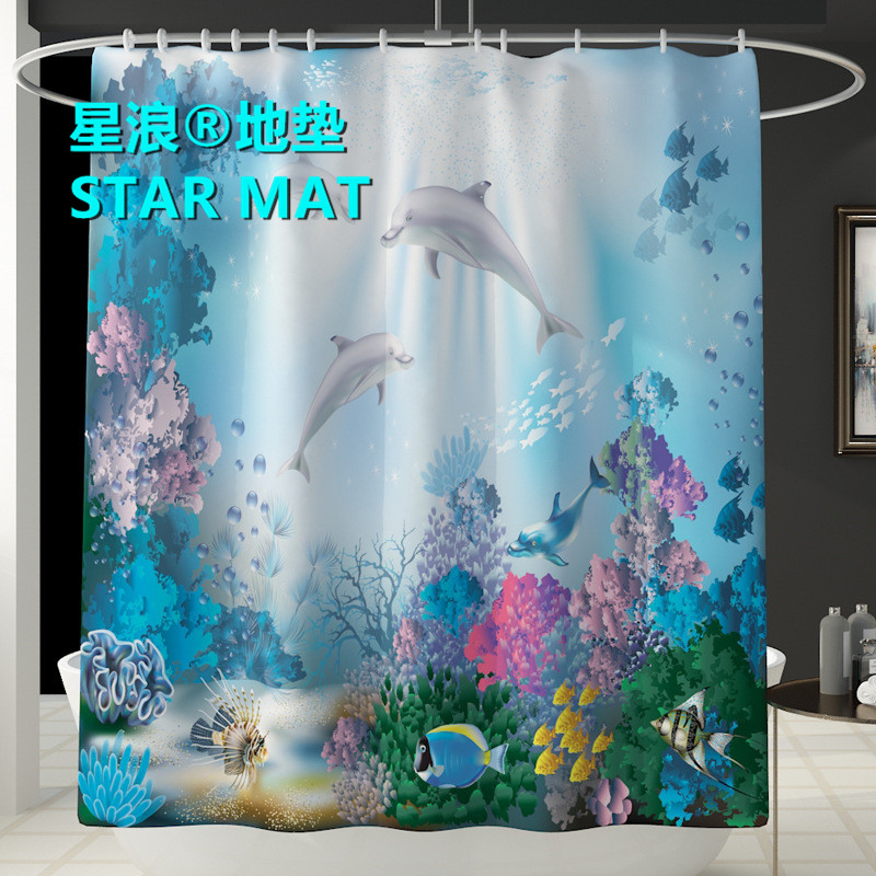 STAR MAT Ocean World Marine life four-piece bath curtain waterproof polyester fabric hotel bathroom curtain STAR MAT Ocean World Marine life four-piece bath curtain waterproof polyester fabric hotel bathroom curtain
