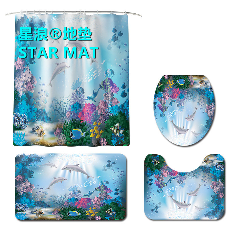 STAR MAT Ocean World Marine life four-piece bath curtain waterproof polyester fabric hotel bathroom curtain STAR MAT Ocean World Marine life four-piece bath curtain waterproof polyester fabric hotel bathroom curtain