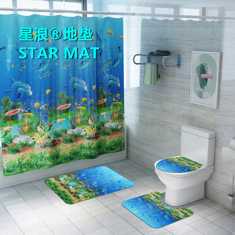 STAR MAT Ocean World Marine life four-piece bath curtain waterproof polyester fabric hotel bathroom curtain STAR MAT Ocean World Marine life four-piece bath curtain waterproof polyester fabric hotel bathroom curtain