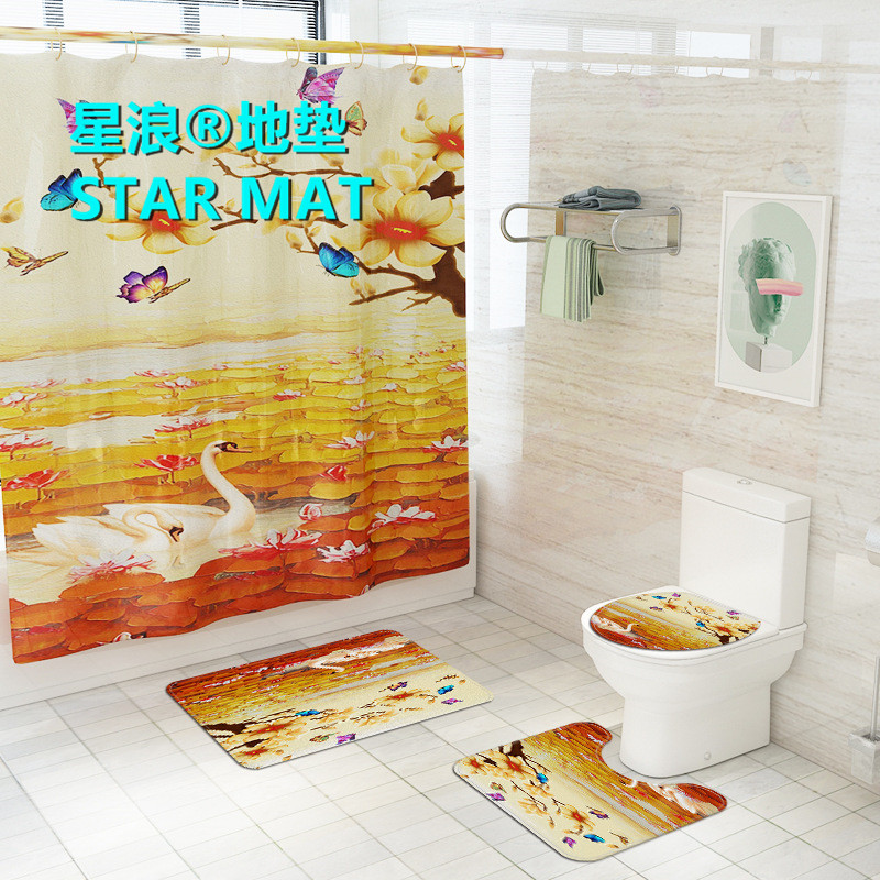 STAR MAT natural scenery rose flower four-piece bath curtain waterproof polyester fabric hotel bathroom curtain