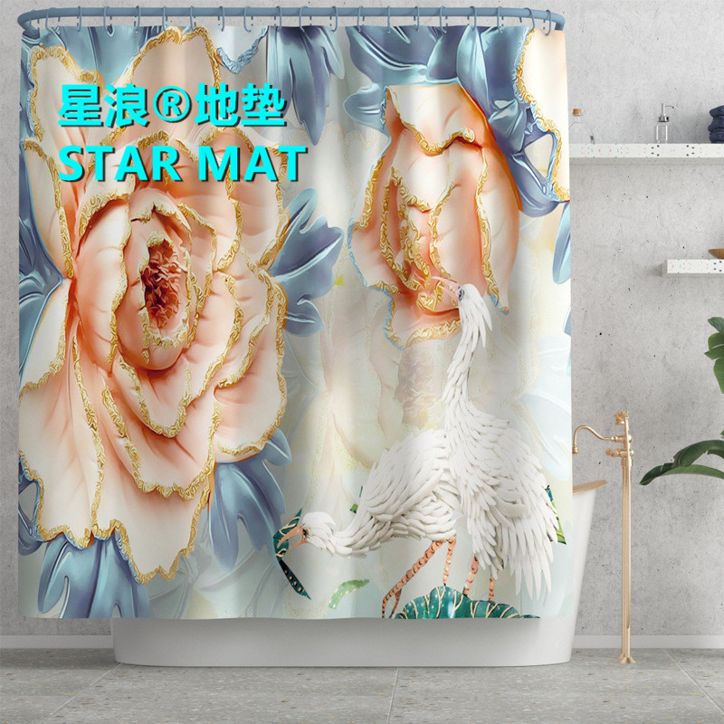 STAR MAT natural scenery rose flower four-piece bath curtain waterproof polyester fabric hotel bathroom curtain
