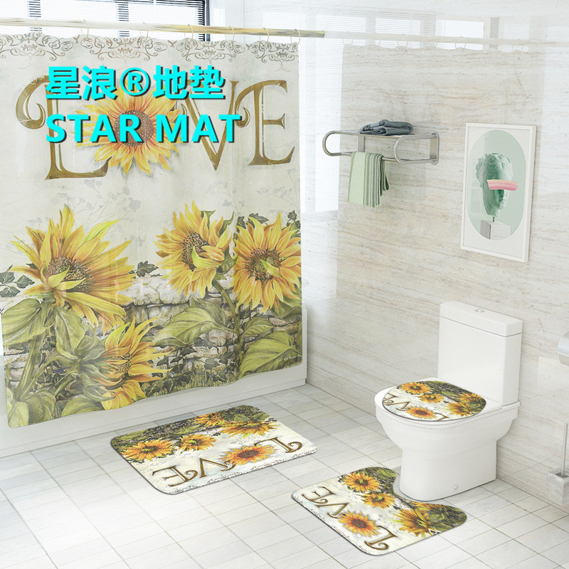 STAR MAT natural scenery rose flower four-piece bath curtain waterproof polyester fabric hotel bathroom curtain
