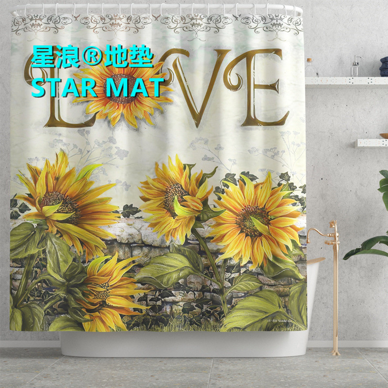STAR MAT natural scenery rose flower four-piece bath curtain waterproof polyester fabric hotel bathroom curtain