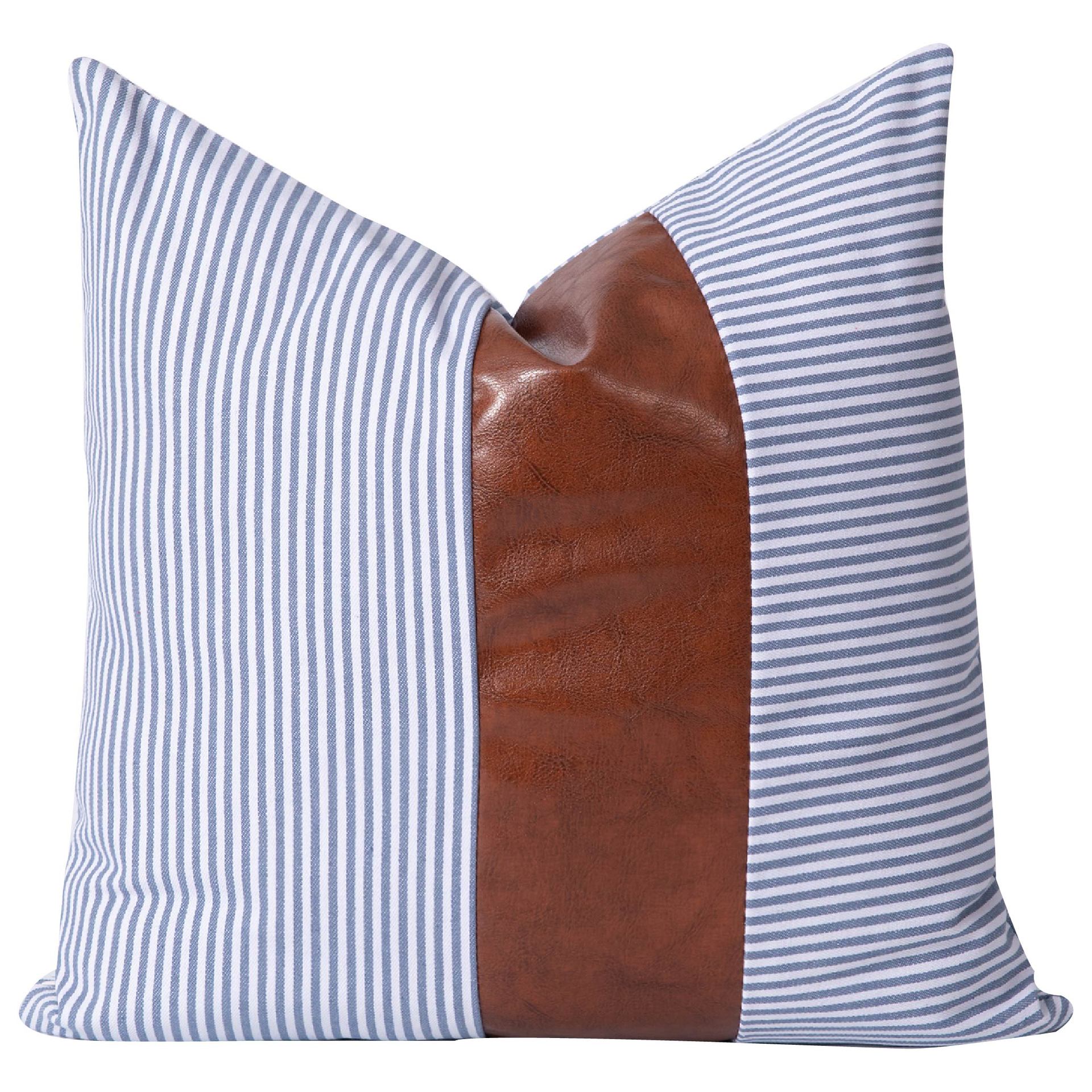 Nordic PU Leather Patchwork Stripes Pillow Modern Minimalist Office Pillow Bedside Cushion Sofa Pillow Cases Wholesale