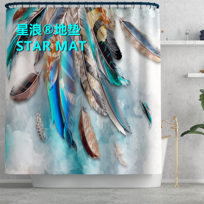 STAR MAT classic large feather European four-piece bath curtain waterproof polyester fabric hotel bathroom curtain