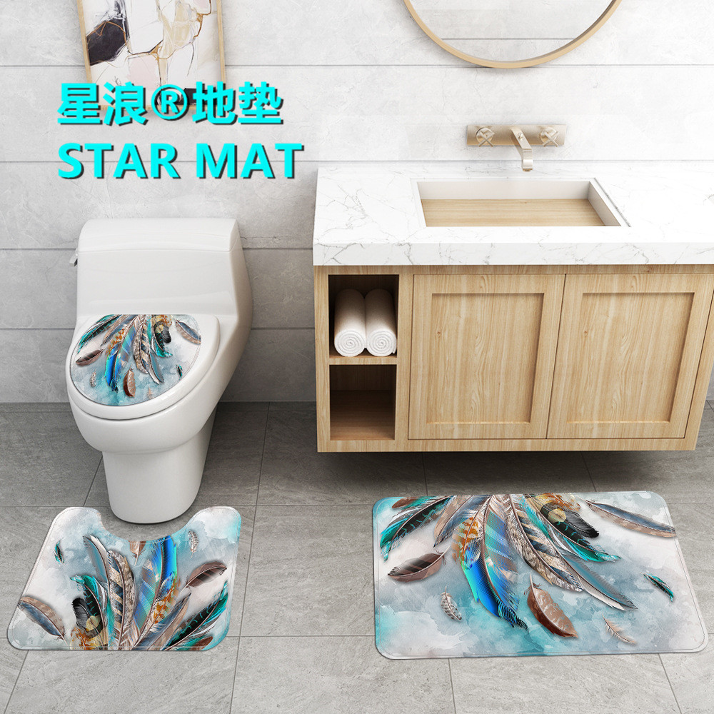STAR MAT classic large feather European four-piece bath curtain waterproof polyester fabric hotel bathroom curtain