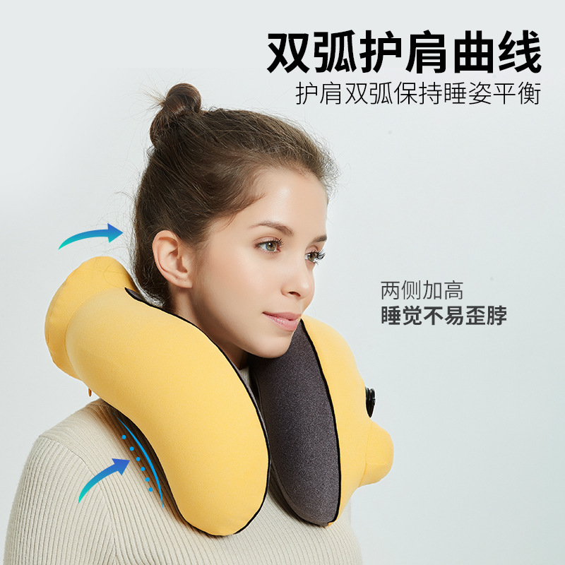 Inflatable U Pillow Travel Neck Pillow Press Automatic Traveling Pillow Adult Aircraft U-Shaped Cervical Pillow Nap Cross-Border