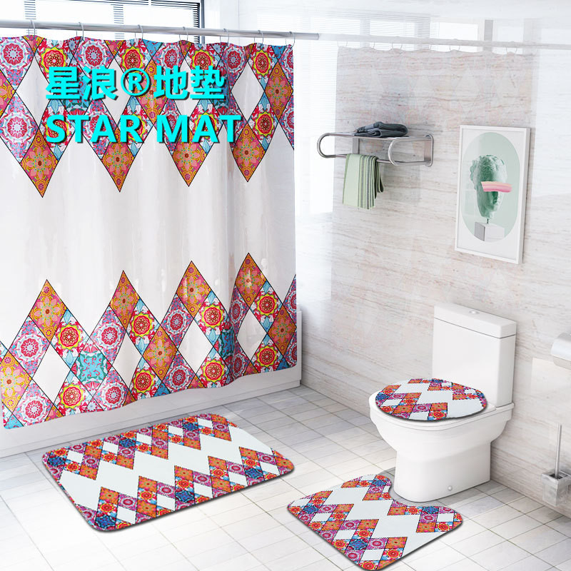 STAR MAT  fresh geometric figure four-piece bath curtain waterproof polyester fabric hotel bathroom curtain