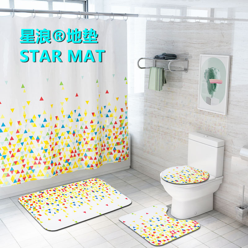 STAR MAT  fresh geometric figure four-piece bath curtain waterproof polyester fabric hotel bathroom curtain