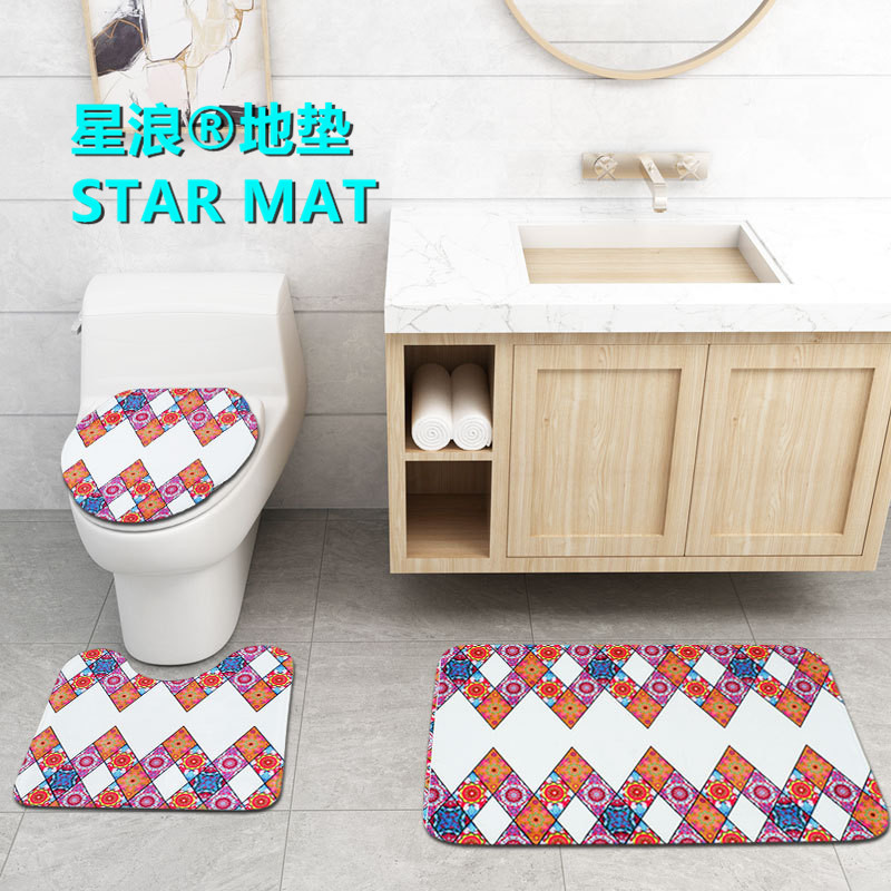 STAR MAT  fresh geometric figure four-piece bath curtain waterproof polyester fabric hotel bathroom curtain