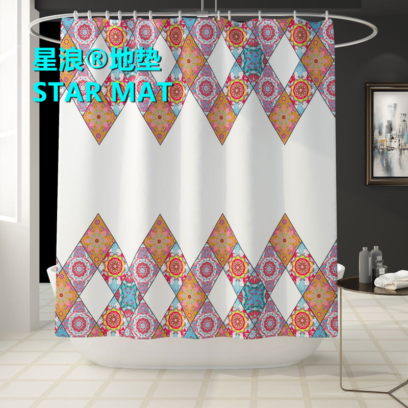 STAR MAT  fresh geometric figure four-piece bath curtain waterproof polyester fabric hotel bathroom curtain