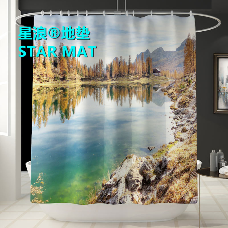 STAR MAT mountain scenery four-piece bath curtain waterproof polyester fabric hotel bathroom curtain