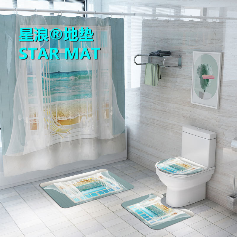 STAR MAT mountain scenery four-piece bath curtain waterproof polyester fabric hotel bathroom curtain STAR MAT mountain scenery four-piece bath curtain waterproof polyester fabric hotel bathroom curtain